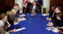 Sen. Trent Lott, R-Miss., Senate minority leader, top center, calls on a  reporter Monday, Sept. 10, 2001, during a news conference  in the Capitol which focused mostly on  matters relating to President Bush's budget, in Washington. (AP Photo/Kenneth Lambert)