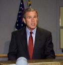 President Bush addresses the nation from Barksdale Air Force Base, La., about the terrorist acts at the World Trade Center and the Pentagon, Tuesday, Sept. 11, 2001. (AP Photo/Doug Mills)