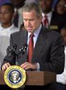 President Bush looks down as he makes a statement regarding the terrorist acts upon the World Trade Center Tuesday Sept. 11, 2001 during a brief statement in Sarasota, Fla.  (AP Photo/Chris O'Meara)