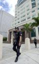 Police guard the James Lawrence King Federal Courthouse in downtown Miami, Tuesday, Sept. 11, 2001. Security around federal buildings was beefed up after terrorists crashed two airliners into the World Trade Center Tuesday, Sept. 11, 2001.  A plane also slammed into the Pentagon as the government itself came under attack. (AP Photo/Alan Diaz)