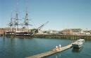 Workers from the Naval Historical Center Detachment set up a barricade around the U.S.S. Consitution, docked permanently at the Charlestown Navy Yard, Tuesday, Sept. 11, 2001, in Boston.  The navy yard closed this morning, shortly after two plane crashes at the World Trade Center in New York. (AP/Photo, Sevans)