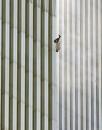 EDITORS: NOTE GRAPHIC CONTENT.  AP-NY.   A person falls headfirst after jumping from the north tower of New York's World Trade Center Tuesday, Sept. 11, 2001. (AP Photo/Richard Drew)