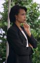 Condoleezza Rice, National Security Advisor, waits for President Bush to arrive on the South Lawn of the White House Tuesday, Sept. 11, 2001 in Washington. Bush return to Washington to address the nation about the terrorist attack on the Pentagon and the World Trade Center. (AP Photo/Pablo Martinez Monsivais)