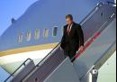 President Bush walks down the steps of Air Force One as he arrives at Andrews Air Force Base, Md., Tuesday, Sept. 11, 2001. (AP Photo/Doug Mills)