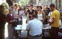 People line up to donate blood at Beth Israel Hospital in response to reports that the city's blood supplies are low in the wake of the  terrorist attacks on the World Trade Center in New York, Tuesday, Sept. 11, 2001. Terrorists crashed two jetliners into the twin towers collapsing the 110-story buildings. (AP Photo/Cheryl Spiegelman)