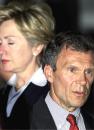 Senate Majority Leader Tom Daschle, S-Dakota, right, and Sen. Hillery Clinton, D-New York, reflect on the steps of the U.S. Capitol Tuesday, Sept. 11, 2001, in Washington. High security prevailed after terrorist attacks in New York and Washington. All government agencies were closed in Washington. The Congressional leadership held a press conference and prayer ceremony on the steps of the Capitol. (AP Photo/Joe Marquette)