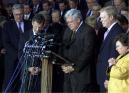 The Congressional leadership pause in silence as they pray on the steps of the U.S. Capitol Tuesday, Sept. 11, 2001, in Washington. House Majority Leader Rep. Richard Armey, R-Texas, Senate Majority Leader Tom Daschle, D-S.D., House Speaker Dennis Hastert, R-Ill.,  and House Minority Leader Richard Gephardt, D-Mo, Sen. Barbara Mikulski, D-Md..  All government agencies were closed in Washington.  (AP Photo/Joe Marquette)