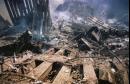 Destroyed mullions, left, the vertical struts which once faced the outer walls of the World Trade Center towers, are part of the rubble left after two hijacked airliners carrying scores of passengers slammed into the sides of the twin towers of the World Trade Center, Tuesday Sept. 11, 2001, in New York. (AP Photo/Alex Fuchs)