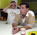 Charlie Voss, right, and his wife Dru answer questions during an interview Wednesday morning Sept. 12, 2001 from their home in Venice, Fla.  The couple rented a room at their home to two men who might be involved with the terrorist attacks on the World Trade Center and the Pentagon. (AP Photo/Chris O'Meara)