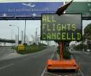 A sign flashes that all flights are cancelled at Los Angeles International Airport which has been closed, due to terrorism threats September 11, 2001. Several of the airplanes which crashed into the New York World Trade Center and The Pentagon in Washington were bound for Los Angeles.                                          REUTERS/Jim Ruymen