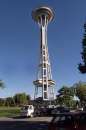 The Space Needle in downtown Seattle, Washington stands empty and surrounded by barricades on September 11, 2001 after the World Trade Centers in New York City and the Pentagon in Washington, D.C. were attacked by terrorists.  The Space Needle has been a suspected terrorist target in the past.  REUTERS/Anthony P. Bolante