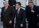 Leaders of the U.S. Congress arrive for a ceremony at the U.S. Capitol September 11, 2001. From left, are:  Speaker of the House Rep. Dennis Hastert (R-IL), Senate Majority Leader Tom Daschle (D-SD) and Senate Assistant Minority Leader Sen. Henry Reid (D-NV). The members of Congress met together to show their unity in a time of crisis and to reassure the nation that the government will continue to run normally in the wake of terrorist attacks at the Pentagon, and World Trade Center in New York.   REUTERS/Win McNamee