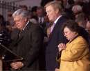 From the left, U.S. Speaker of the House Dennis Hastert (D/IL), House Minority Leader Richard Gephardt (D/MO) and Senator Barbara Mikulski (D/MD)  bow their heads in a moment of silence at a ceremony at the U.S. Capitol September 11, 2001. Both the World Trade Center towers and the Pentagon were hit by hijacked commerical airliners earlier today.     REUTERSBrendan McDermid