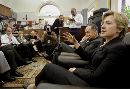 New York Sens. Hillary Clinton and Charles Schumer speak with members of the press at the U.S. Capitol, September 12, 2001. Congress reconvened in a reopened and fortified U.S. Capitol, vowing to retaliate against the worst attack ever on American soil. (Win McNamee/Reuters)